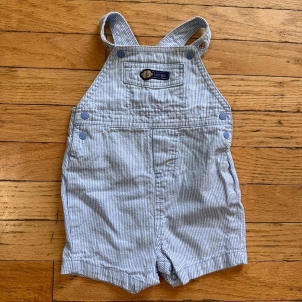 Just One You by Carters Baby Boy Seersucker Overalls Blue White Stripe 6M